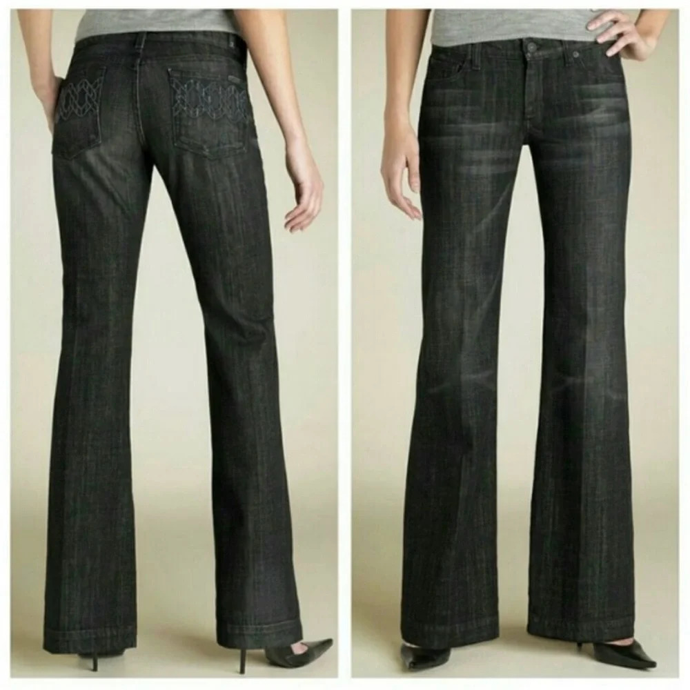 7 For All Mankind Black Wide Leg Flare Jeans